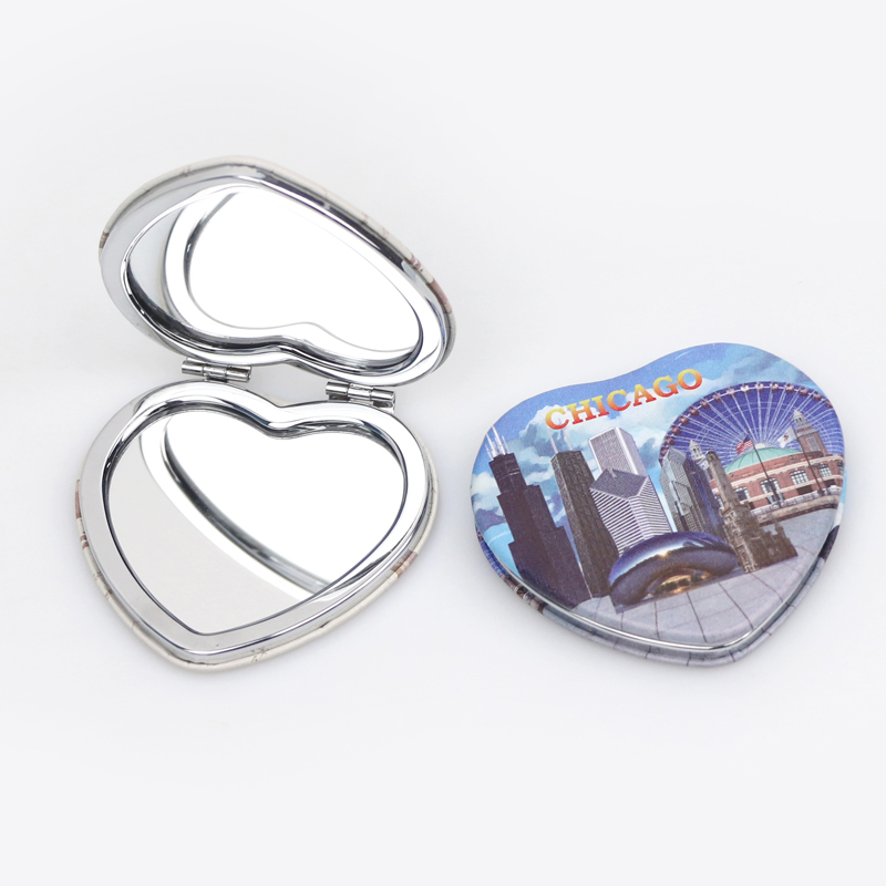 Custom Logo Souvenir Folding Leather Mirror Portable Handheld Cosmetic Pocket Compact Makeup Mirrors
