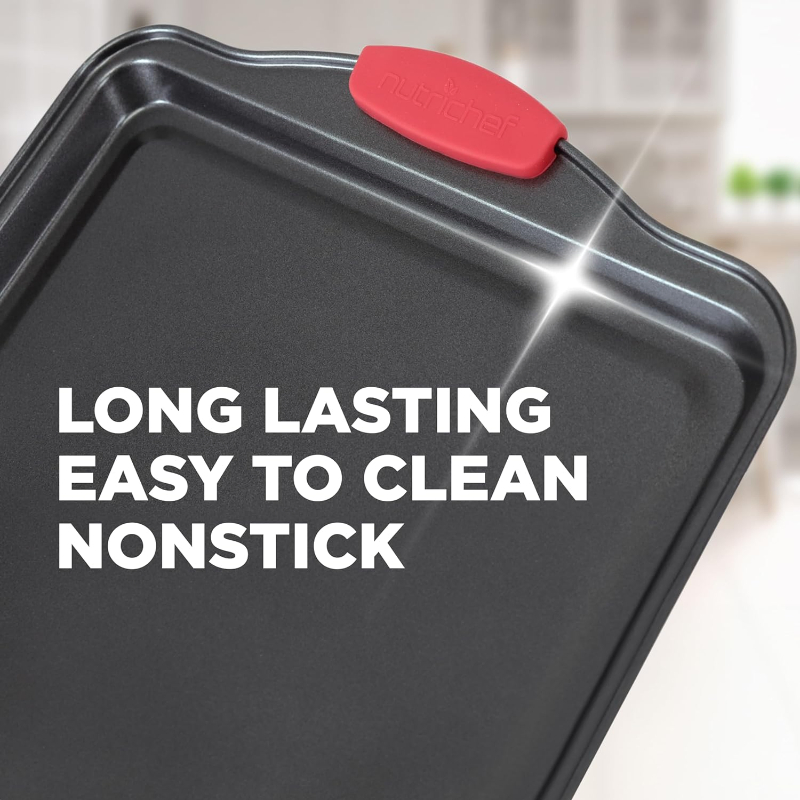 Stylish Nonstick Red Silicone Handles Gray Restaurant Kitchen Oven Baking Pans