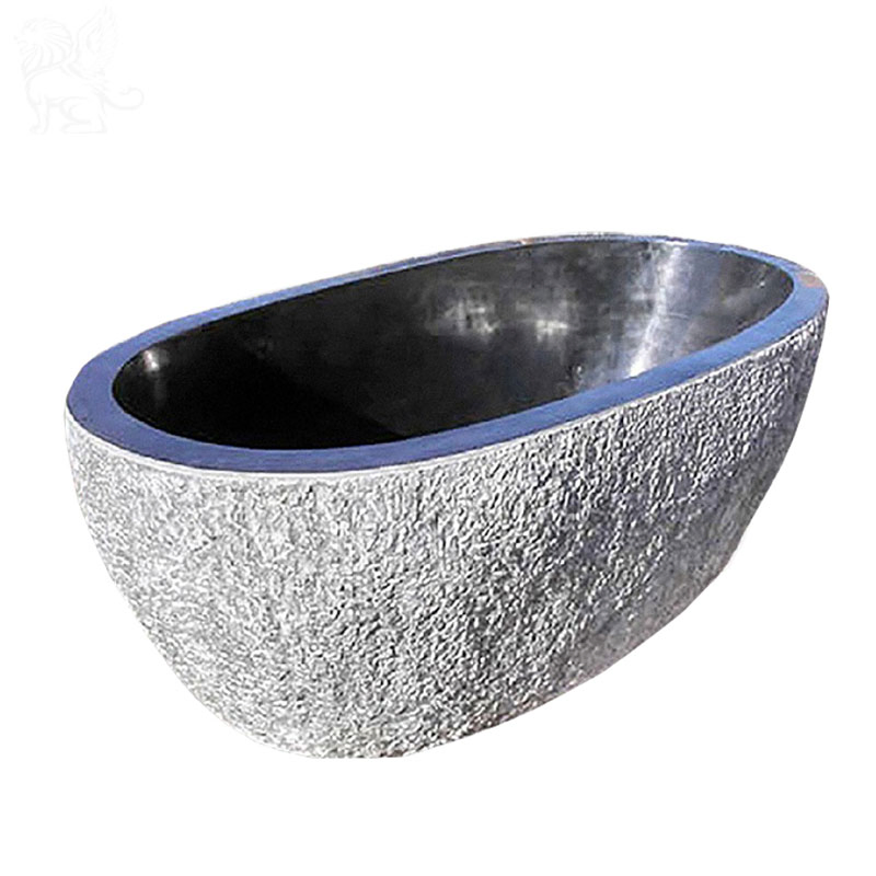 Home Decoration Freestanding Black Marble Outdoor Tub Cheap Stone Carving Bathtub