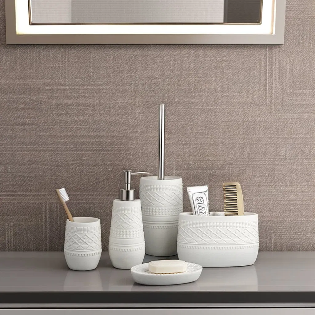 Simple Design White Polyresin Bath Items Bathroom Sanitary Ware Bathroom Accessories Set