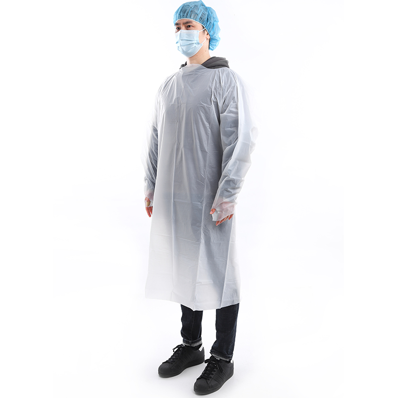Factory Wholesale High Quality Disposable White HDPE Apron with Thumb Loop