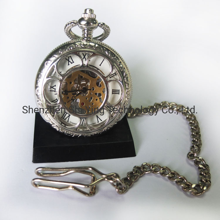 Hand Winding Silver Tone Mechanical Pocket Watch with Two Cover