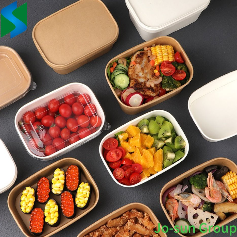 Jo-Sun New Design Disposable Rectangular Kraft Paper Bowl with Paper Lid Salad Bowl