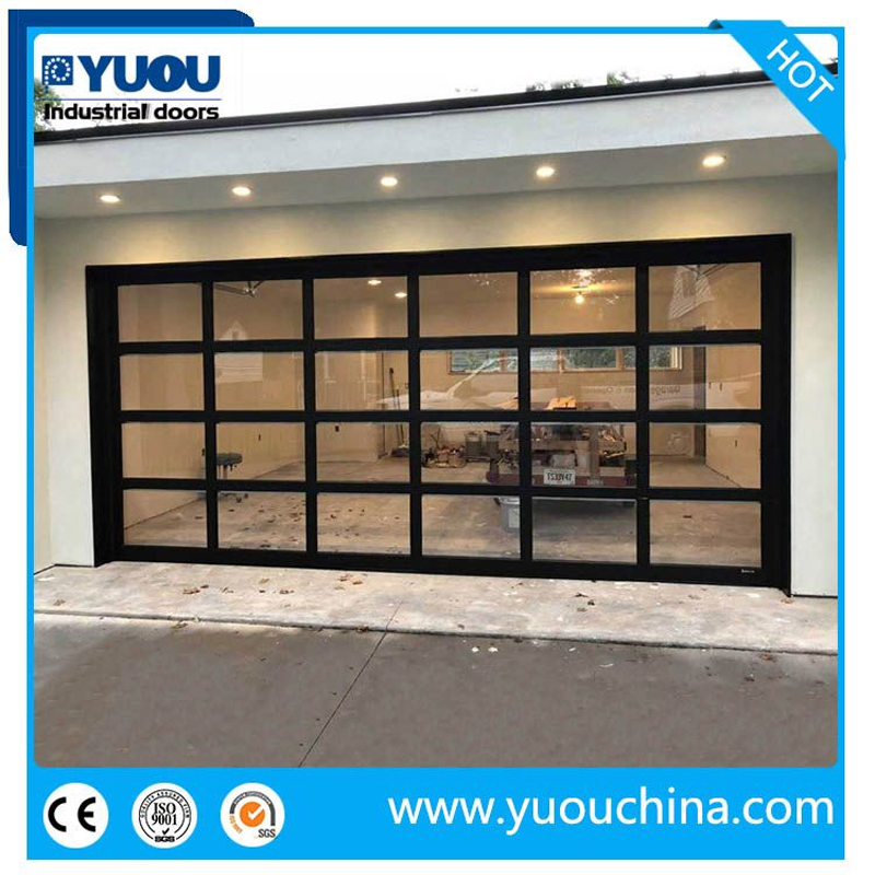 Commercial Shopfront Transparent Clear View Polycarbonate or Tempered Glass Aluminum Alloy Frameless Sliding Sectional Overhead Garage Door for 4s Shop Store