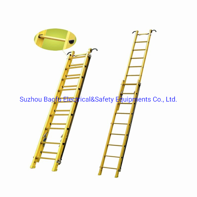 (375LBS) 220kv Yellow Fiberglass Single-Side Grooved Rail Extension Ladder