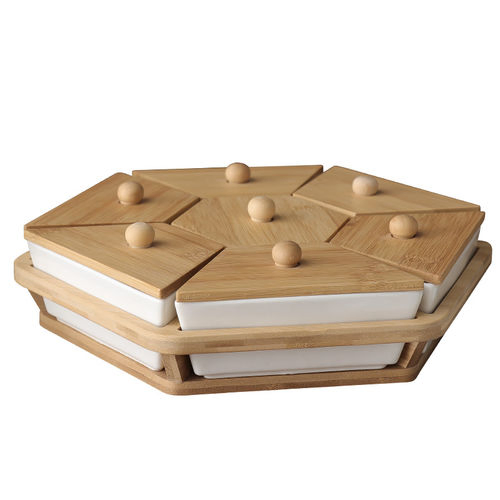 Serving Bowls with Bamboo Cover 7 Girds Bamboo Snack Dessert Serving Platter