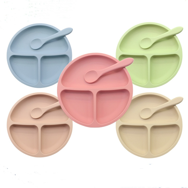 Food Grade Silicone Seperated Baby Feeding Plate with Sucker