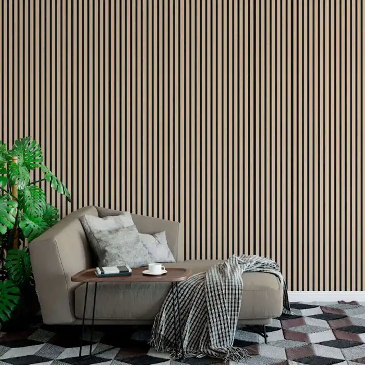Wall and Ceiling Soundproof Slats Laminated Pet Wooden Veneera Acoustic Panel for Auditorium Hall