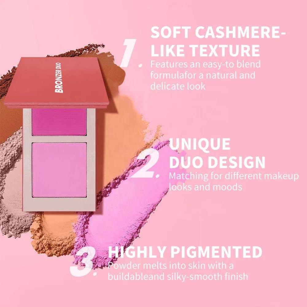Custom Logo Vegan Best Pressed Powder Long Lasting Red Cheeks Cream Two-Tone Blush Palette for Face