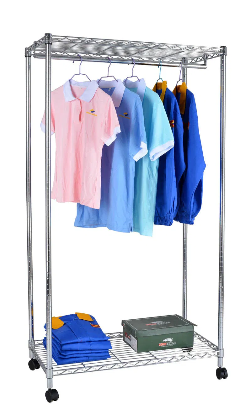 2-Layer Mobile Chrome Wire Shelving for Bedroom
