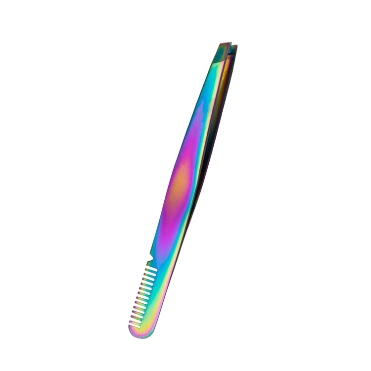 Professional 2 in 1 Hair Removal Trimming Custom Color Multifunction Stainless Steel Eyelash Tools Eyebrow Tweezers with Comb