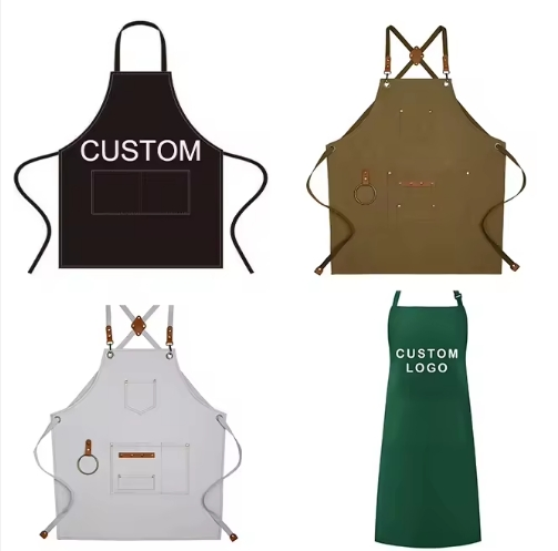 Customized Logo and Size High Quality Coffee Shop Baking Kitchen Chef Apron with 1/2 Pockets