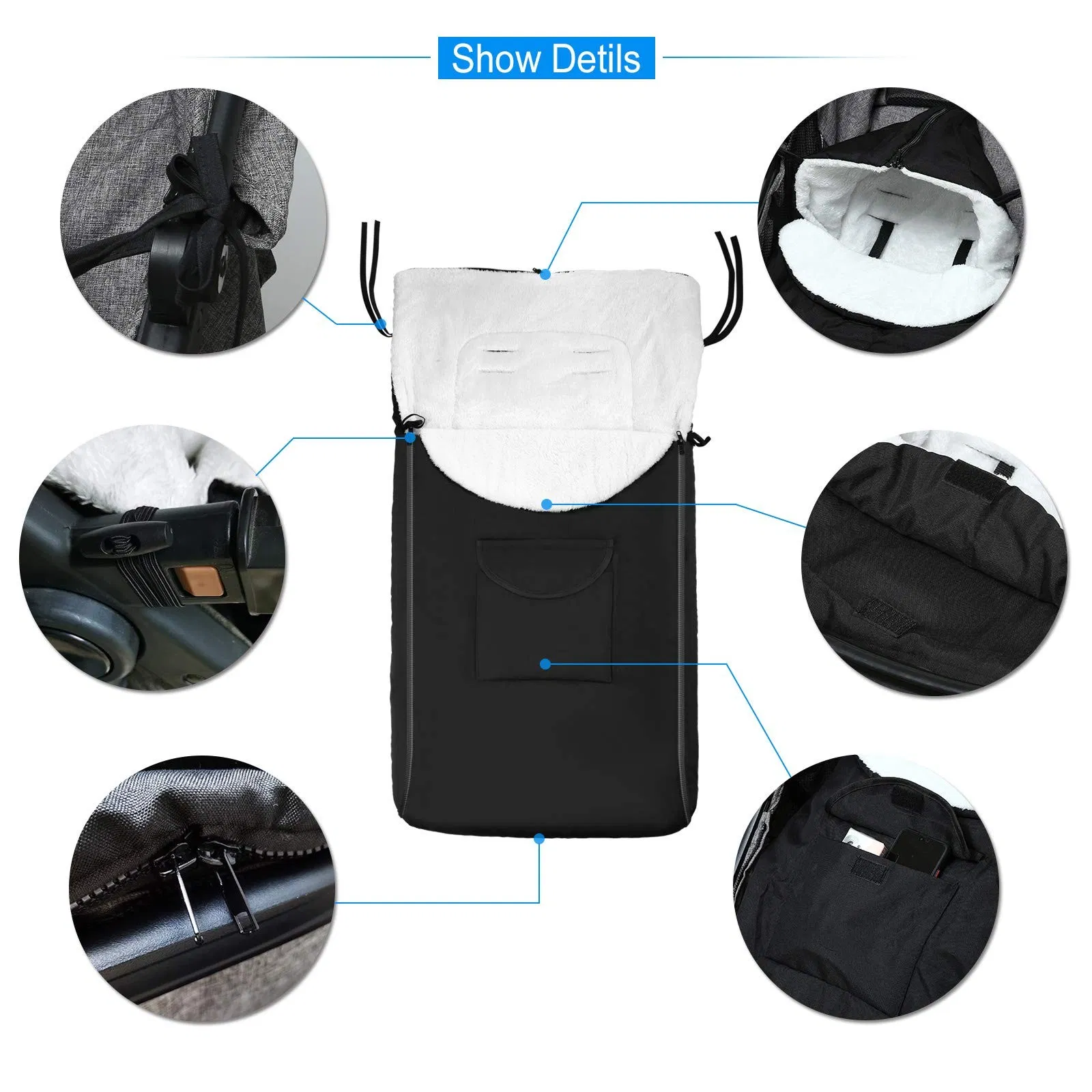 Wholesale Price Soft Fleece Lined Removable Stroller Sleeping Bunting Bag