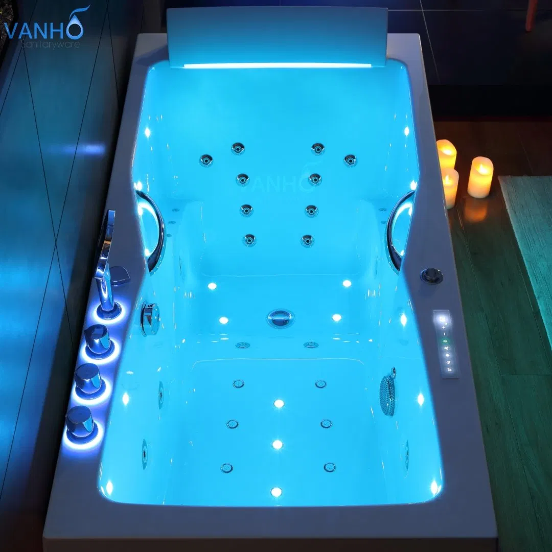 Прямоугольная акриловая ванна с гидромассажем и LED-подсветкой