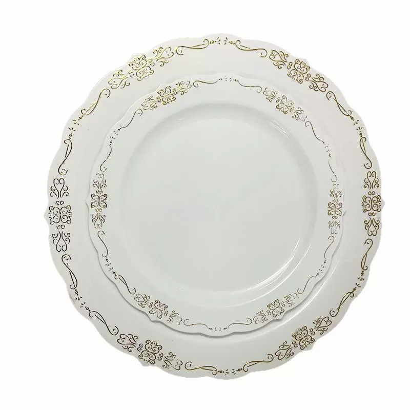Set of Disposable European Porcelain Dinner Plate 7.5/9/10.25 Inch Color Hard Plastic Disc Lace Plate Tableware Party Wedding
