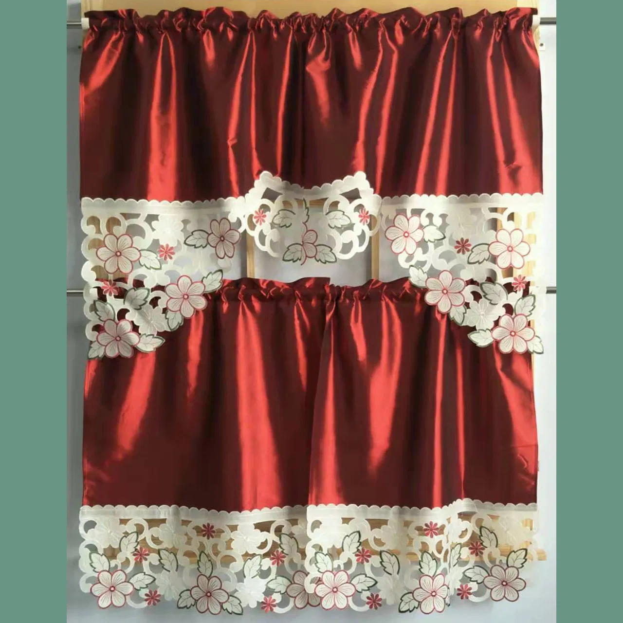 Butterfly and Flower Embroidered Patchwork Kitchen Curtain