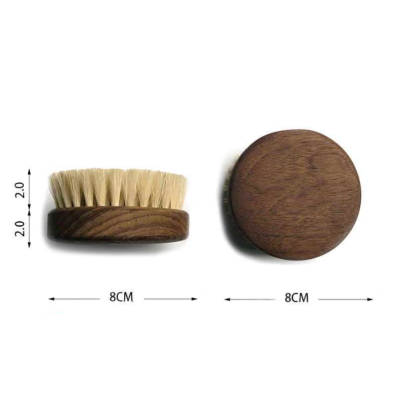 Round Walnut Wood Brush Bath Scrub Brush Dry Clean Remove Brush Boar Bristle Beard Brush