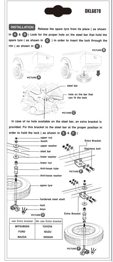 Spare Tyre Lock Spare Wheel Lock Tire Lock