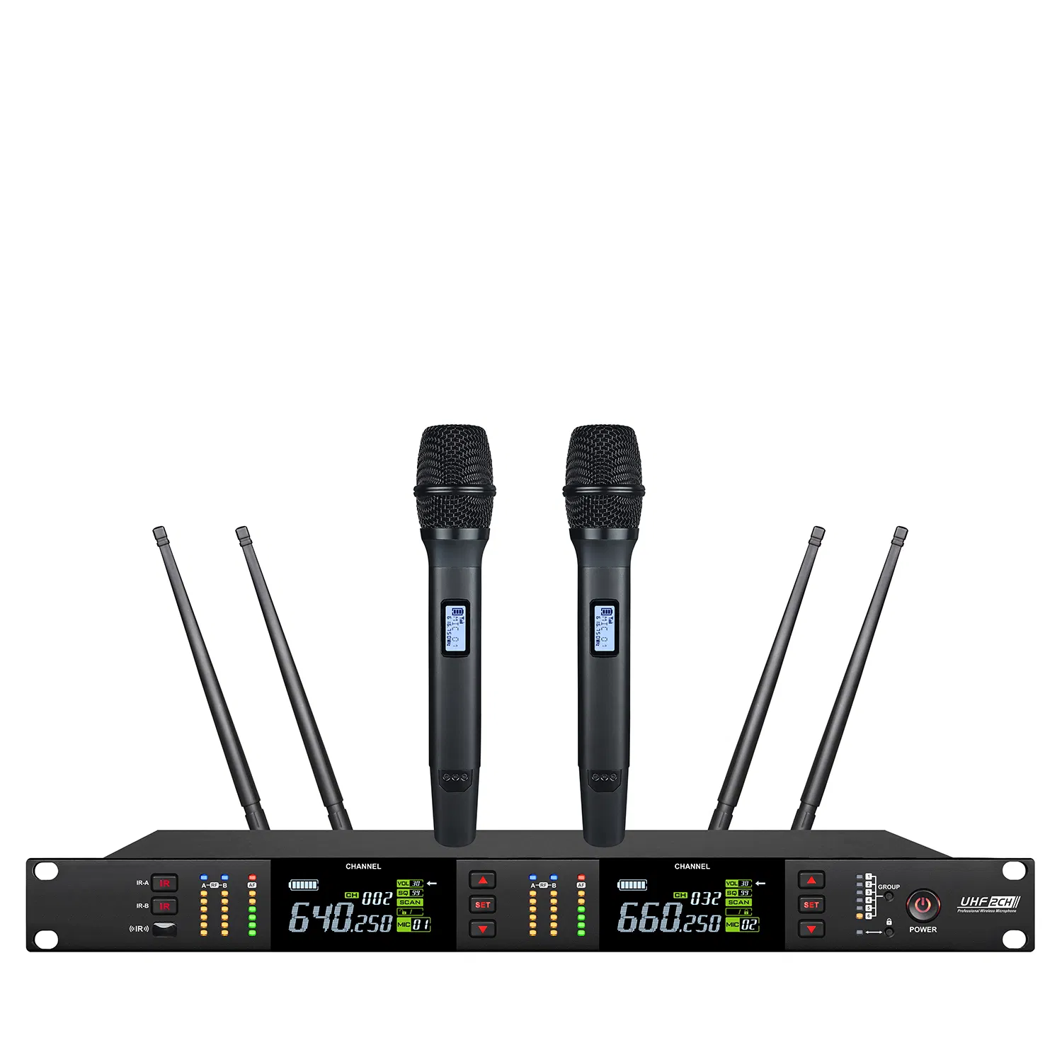 UHF Professional Audio System Dual-Channel True Diversity Wireless Microphone for Vocal Singing