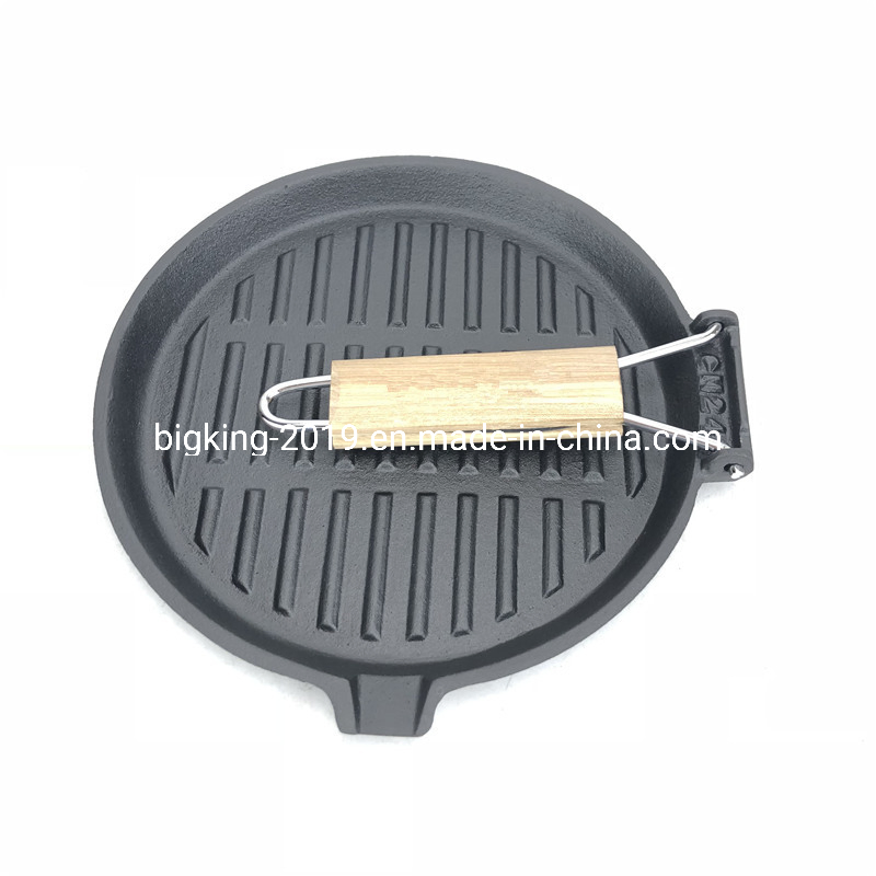 Cast Iron Non-Stick Grill Pan with Folding Handle Round Frying Pan