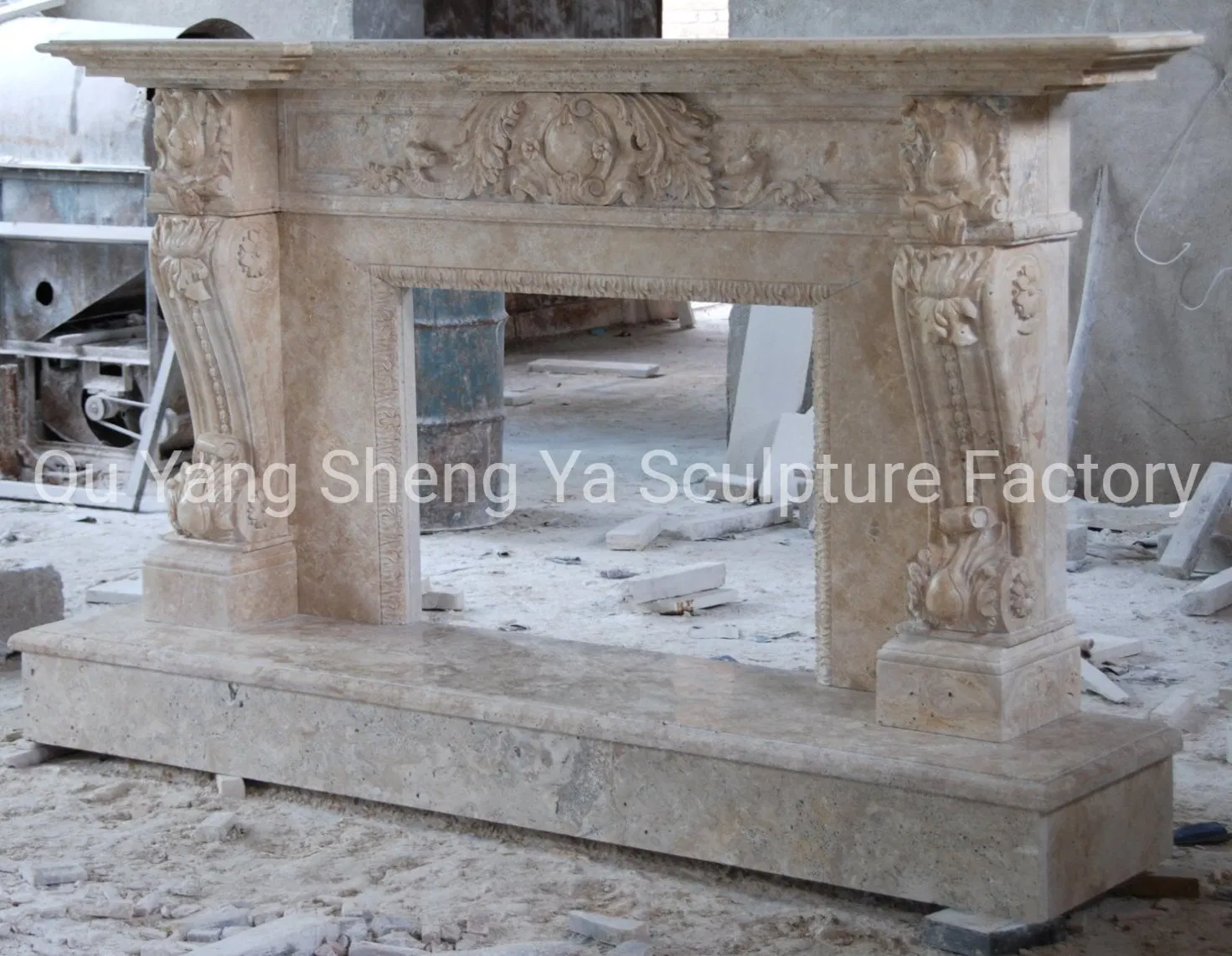 High Quality Antique Hand Carving Marble Fireplace Natural Stone Home Decoration Mantel (SYMF-8013)