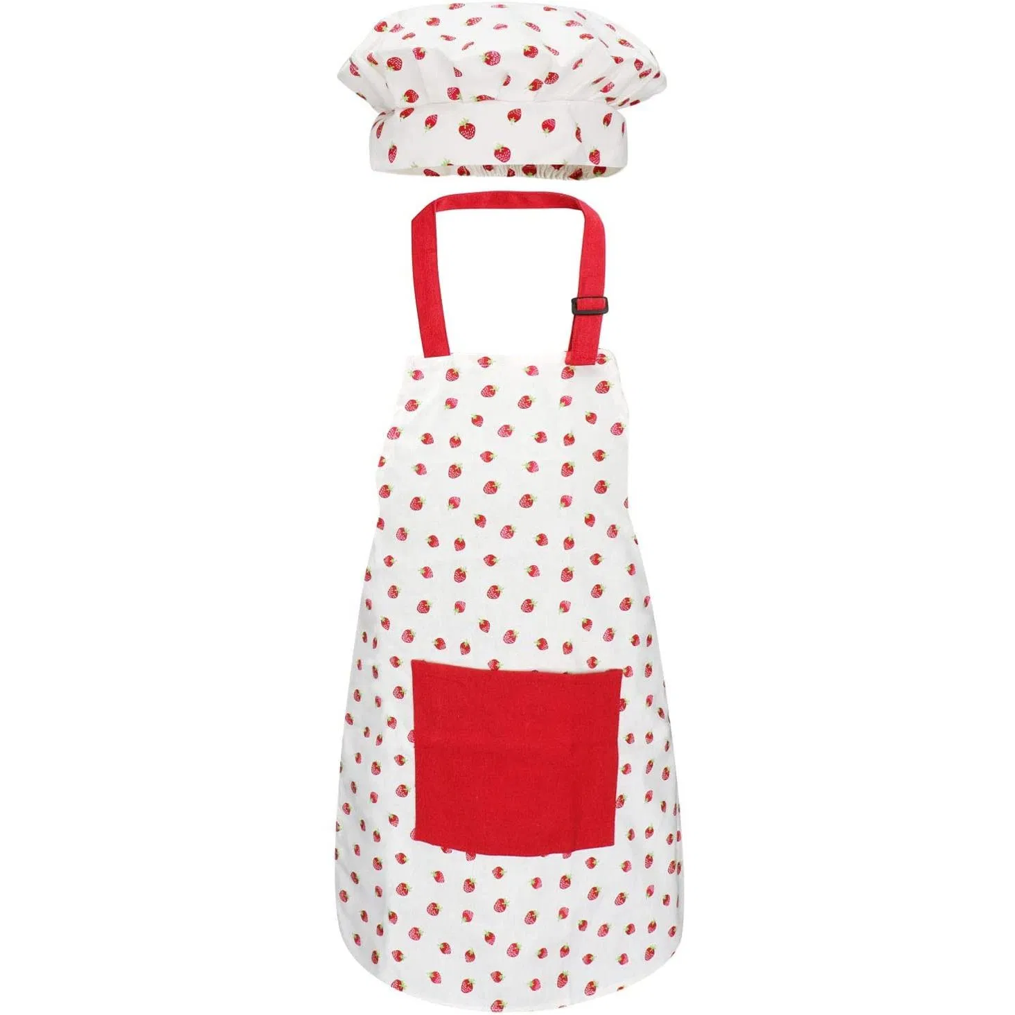 Red Strawberry Kids Chef Bakeware Cookware Textile Set Children Cooking Play Kitchen Protect Baking Aprons Chef Hat and Sleeves