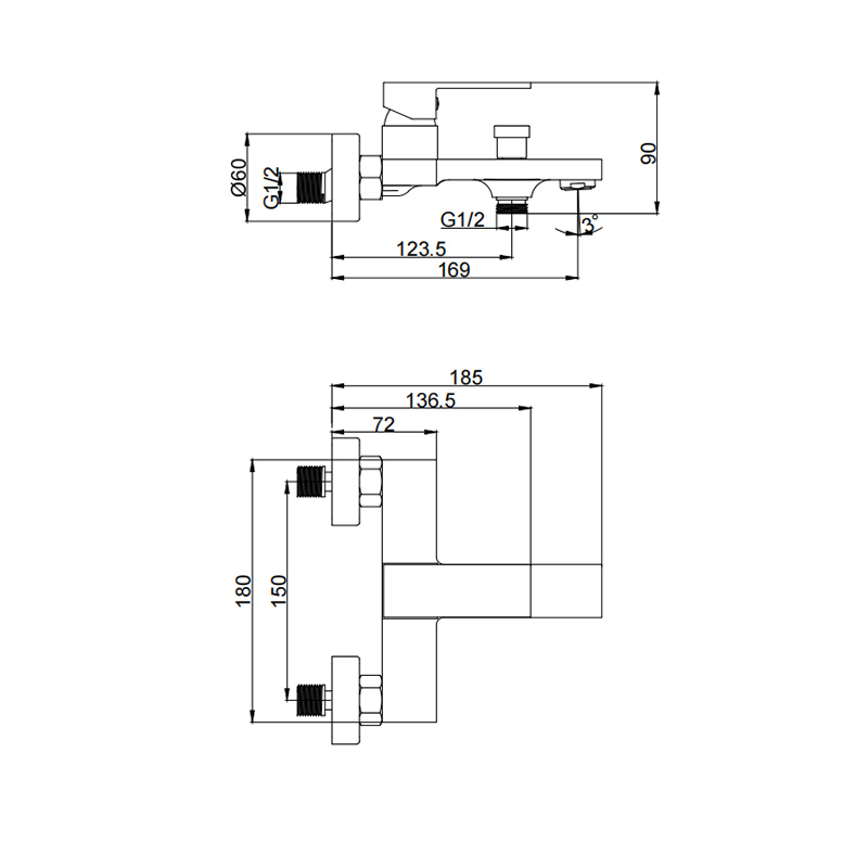 Bathroom Appliances Simple Shower Head Square Bathtub Faucet for Different Shower Heights