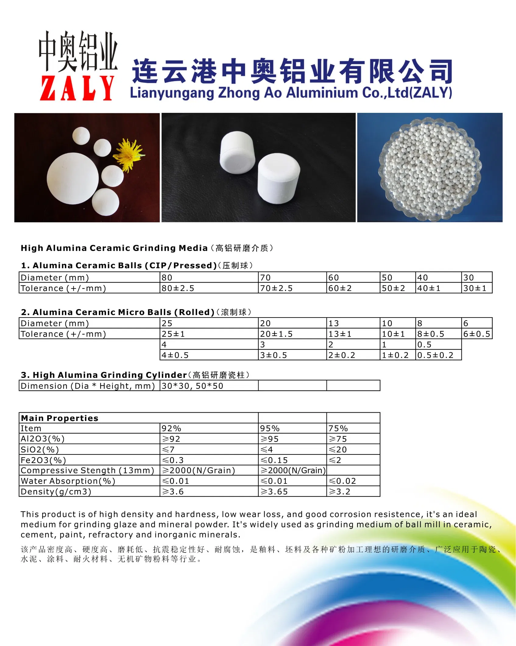 High Alumina 92% 95% 1mm-80mm Alumina Ball for Vibration Mill