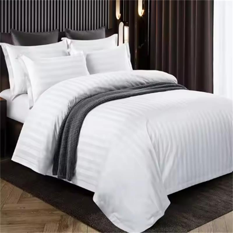 Cotton Striped Bed Sheet with 2 Pillow Covers Set 400 Tc for Hotel Bedding