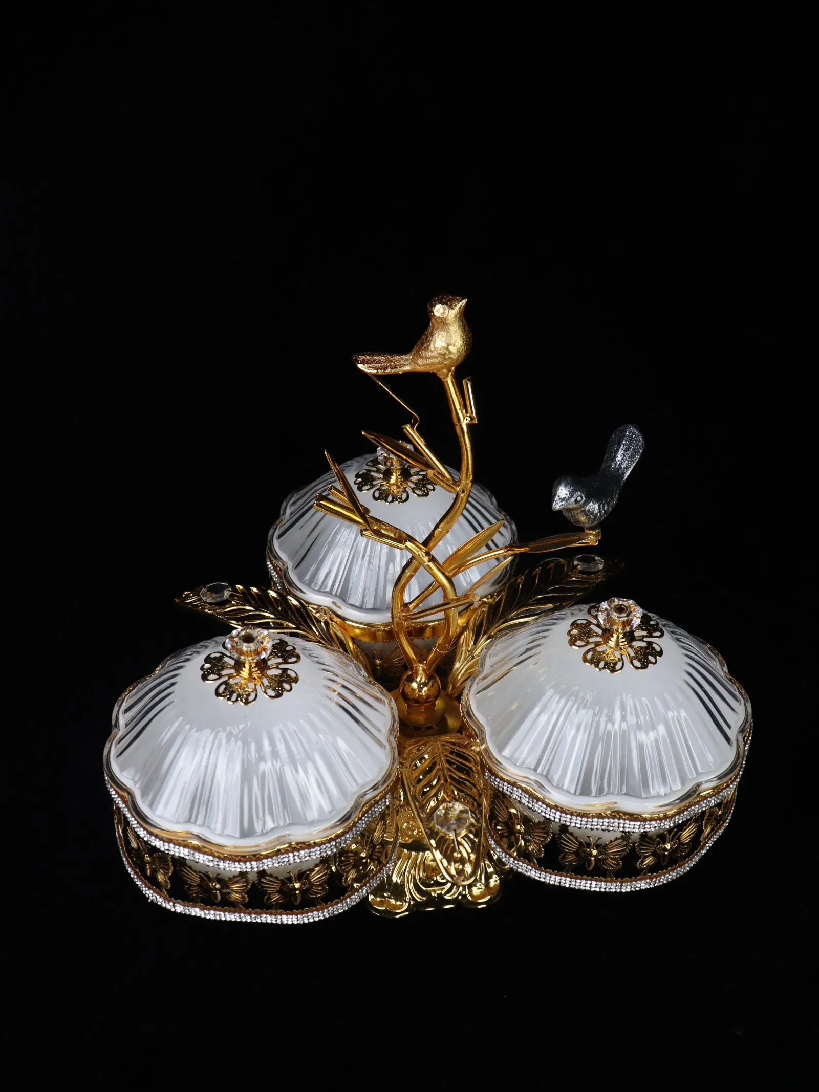 Home Ornament Gold-Plated Iron Frame with 3 Rectangle Plastic Bowl Sets