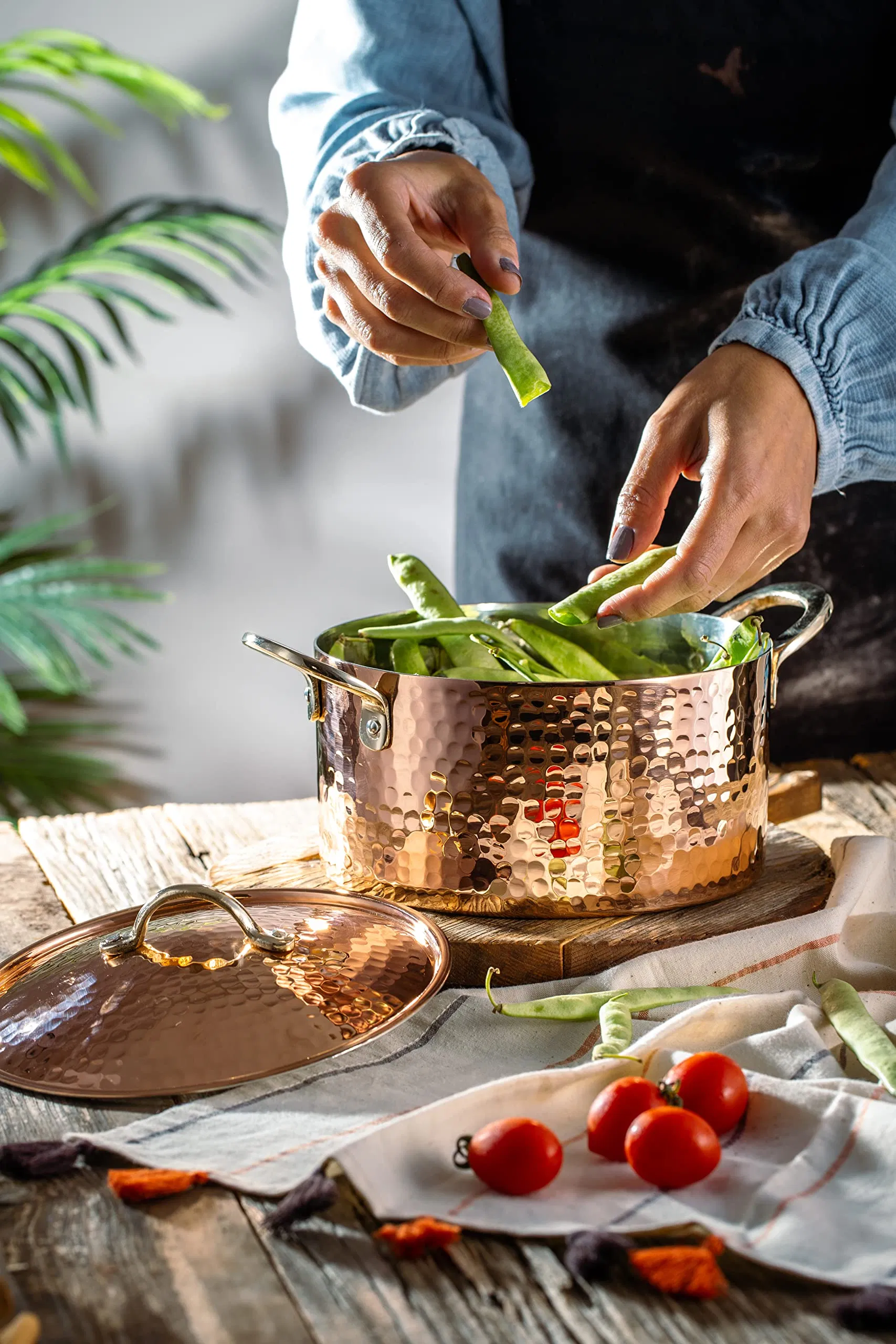 Thick 3 Quarts Hammered Copper Stew Pan Casserole Dish Soup Pot