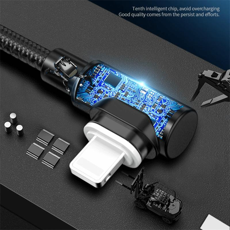 High quality type C micro 8pin magnetic cable nylon braid 90 angle 3A USB quick charging and data cable USB charger cable for mobile phone charging