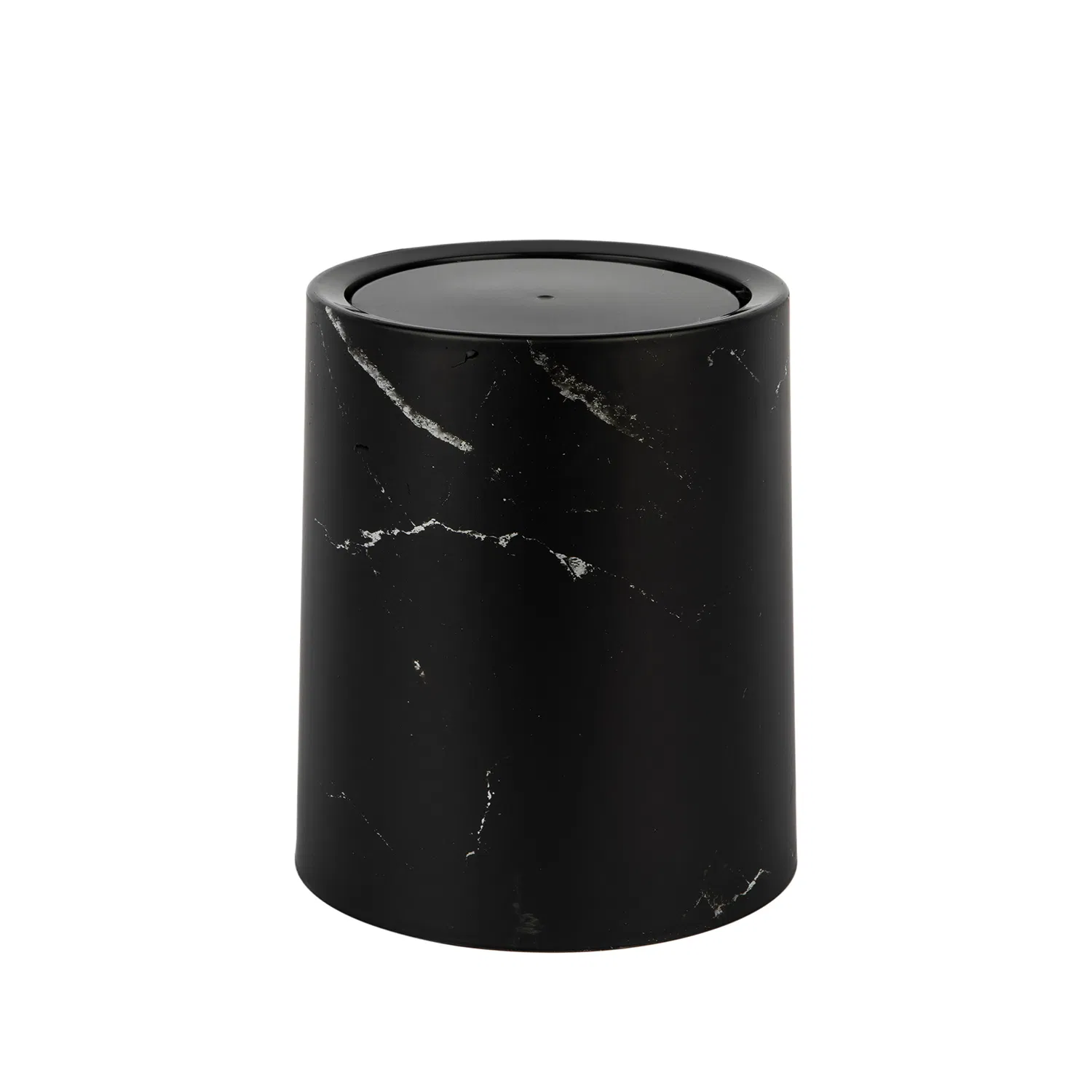 Black Large Circular Plastic Trash Can with Patterns and Sleeves Dustbin