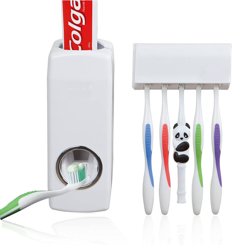 Bathroom Automatic Wall Mount Toothbrush Toothpaste Dispenser Holder