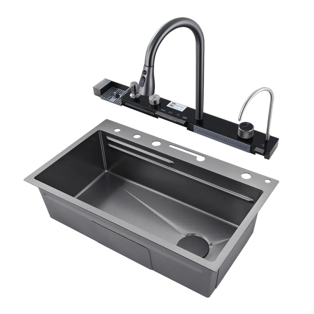 Modular Popular Kitchen Stainless Steel Smart Waterfall Square Basin Nano Black Sink