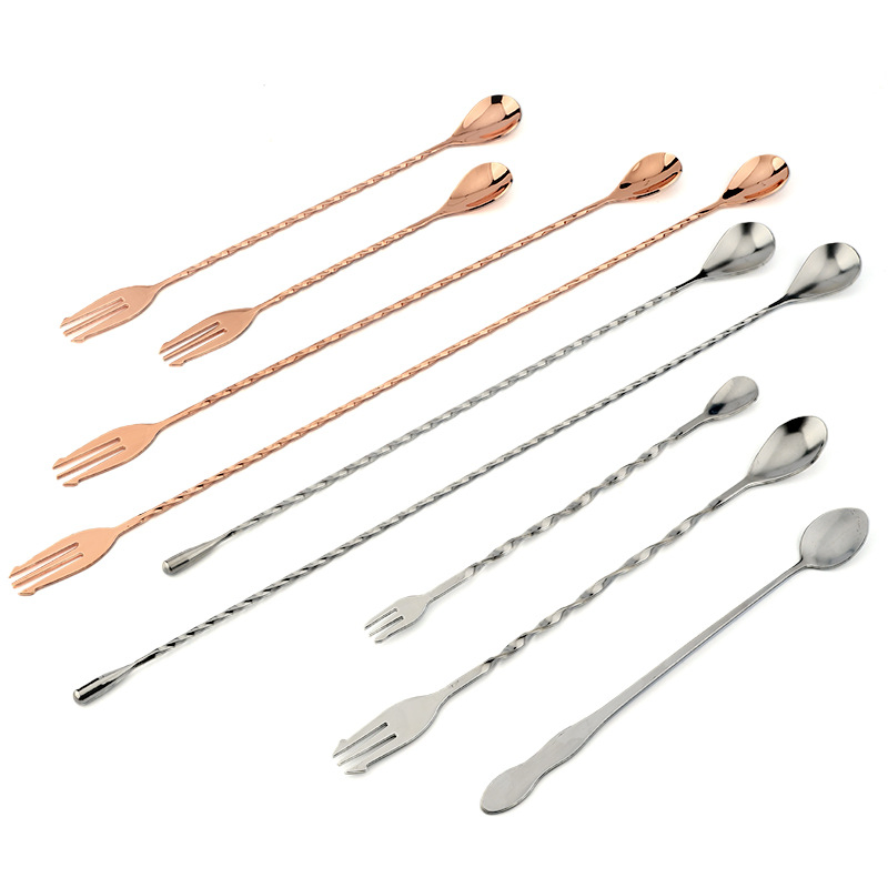 12 Inches Stainless Steel Mixing Spoon, Spiral Pattern Bar Cocktail Shaker Spoon