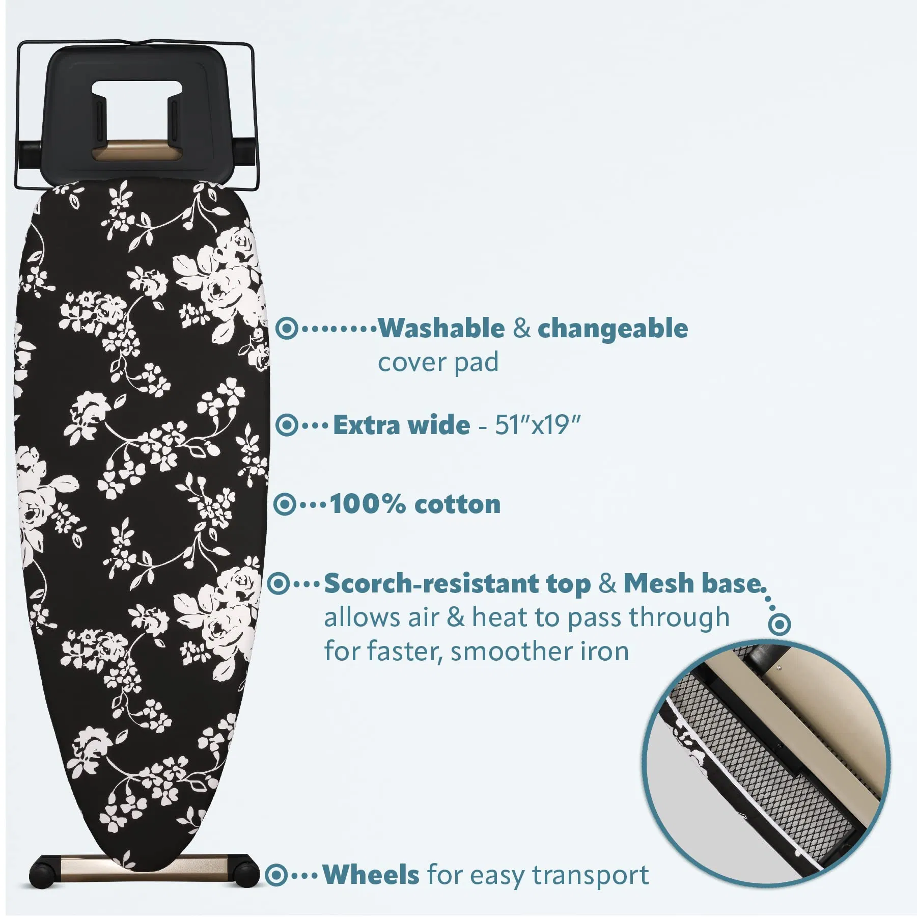 Luxury Ironing Board Extra Wide Steam Iron Rest Adjustable Height T-Leg Foldable