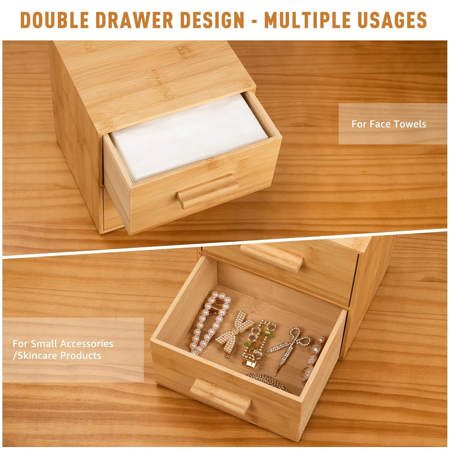 Bamboo Household Simple Bathroom Countertop Storage Face Wash Tissue Paper Napkin Storage Box Pull Box