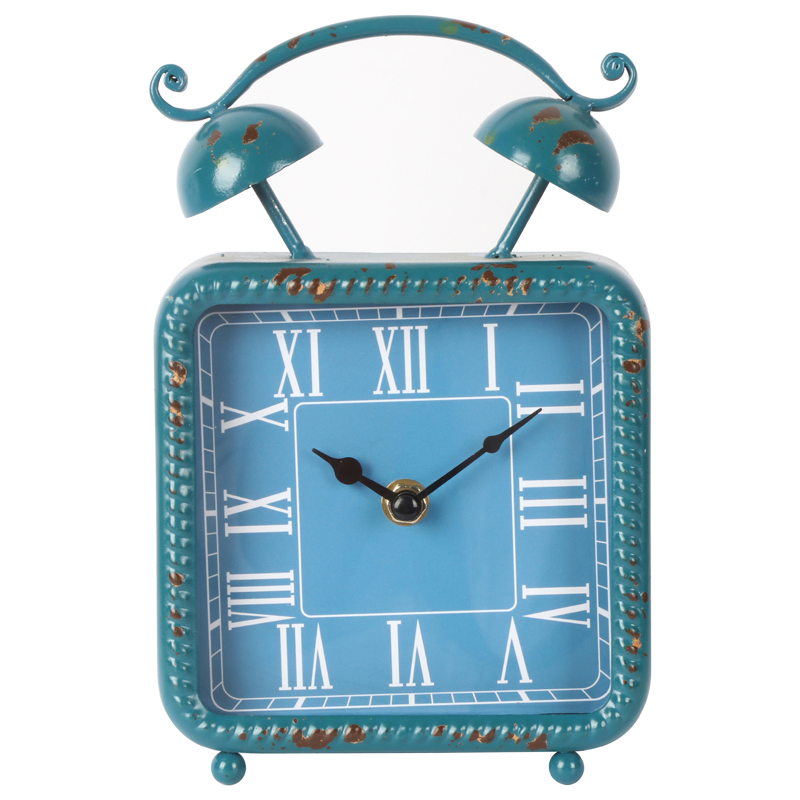 Colorful Metal Table Clock with Bell Decor, Bell Shape Iron Desktop Clock with Colorful Designs, Square Shape Table Clock with Bells, Iron Table Clock