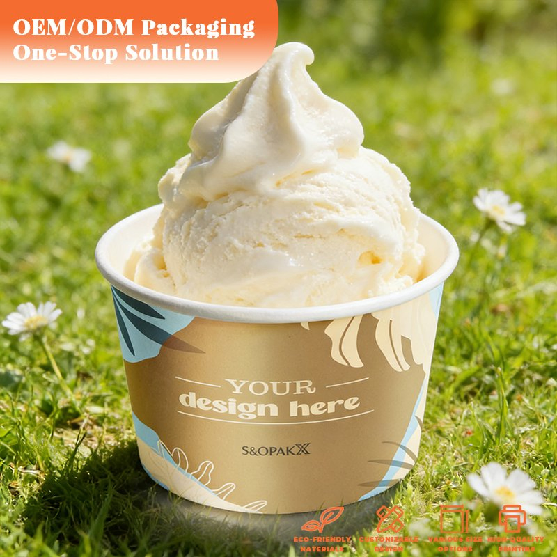 Eco Friendly Biodegradable Paper Dessert Packaging Ice Cream Cups