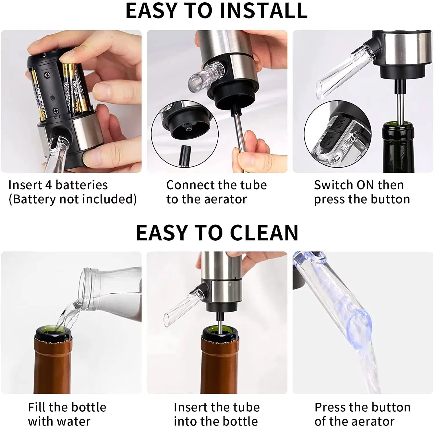 Food Grade User-Friendly Design Multi-Purpose USB Electric Wine Bottle Aerator for Bartenura Bastianich Baumard Beau Joie