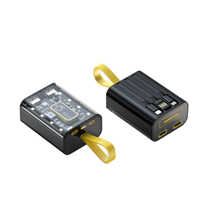 20000mAh Mecha Style Power Bank with Built-in Cables Digital Display Compact and Portable Fast Charging Power Bank