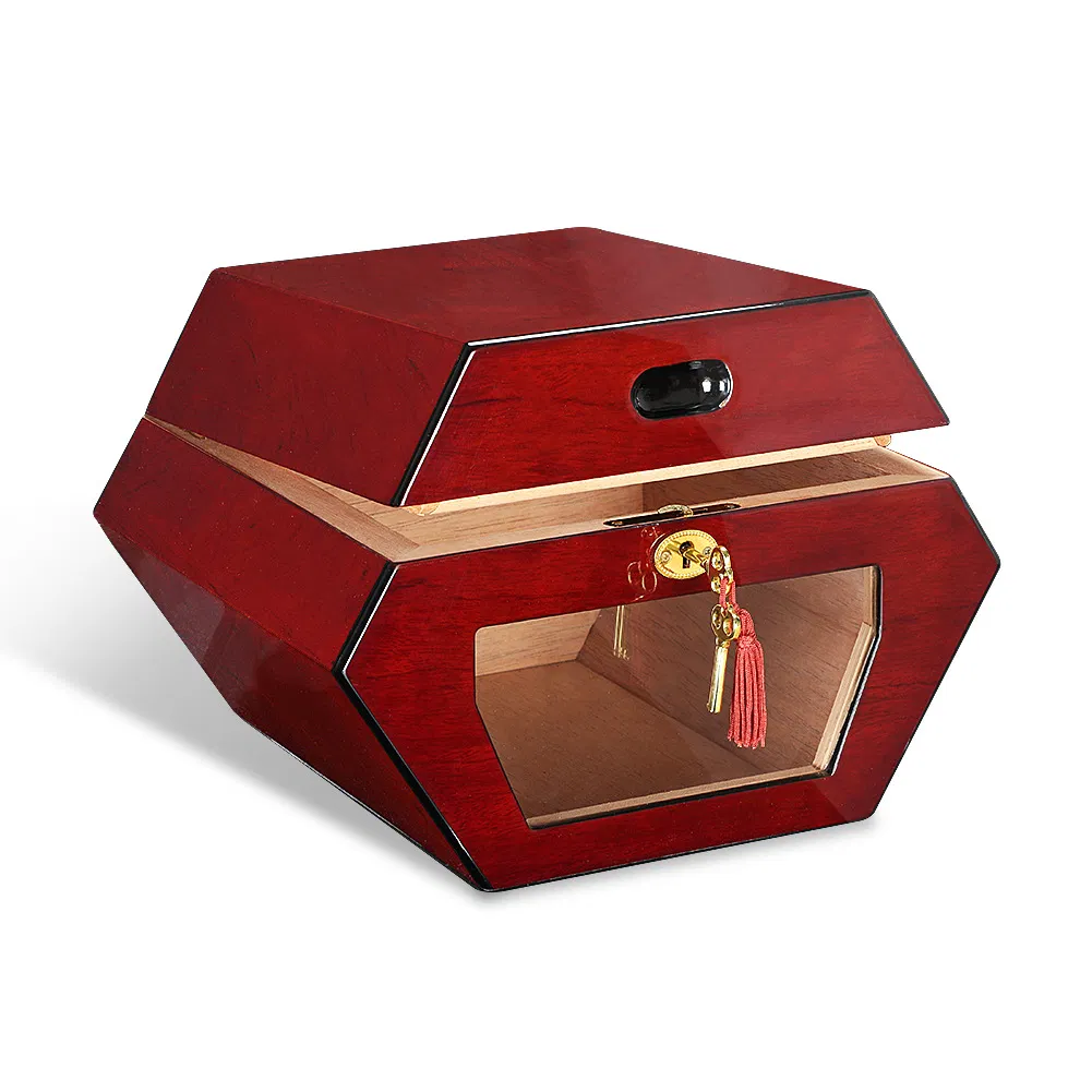 Diamond-Shaped Large Capacity Wooden Cigar Storage Box with Humidifier