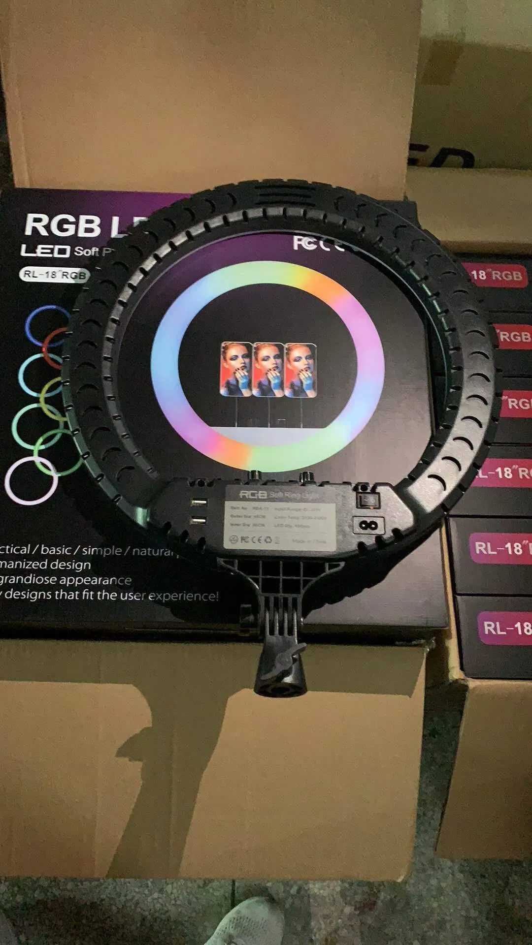 18inch Fashion LED RGB Ring Light Circle LED Ring Light with 3 Phone Holder Stand for Youtube