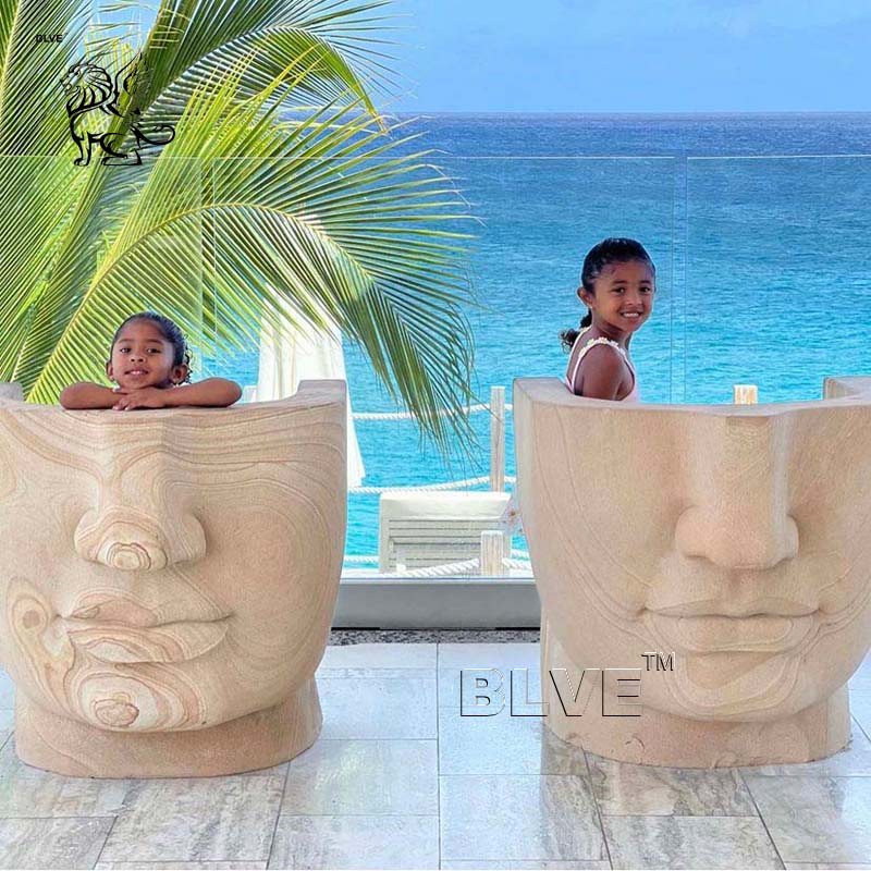 Factory Modern Abstract Creative Garden Natural Stone Granite Marble Human Face Park Chair Sculpture