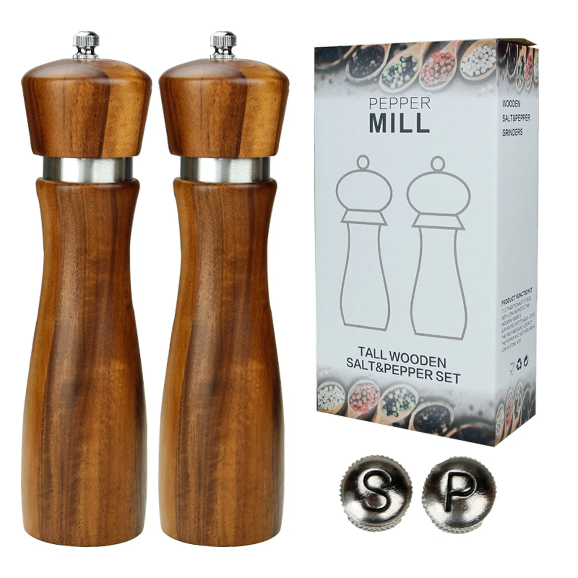 Wholesale Handmade Manual Wood Spice Salt Shaker Premium Wooden Salt/Pepper Grinder&Wooden Pepper Mill