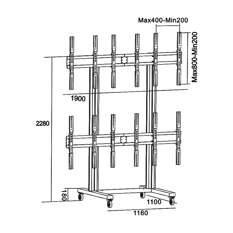 Напольная стойка для 6 LCD экранов 40-55 дюймов (2x3)