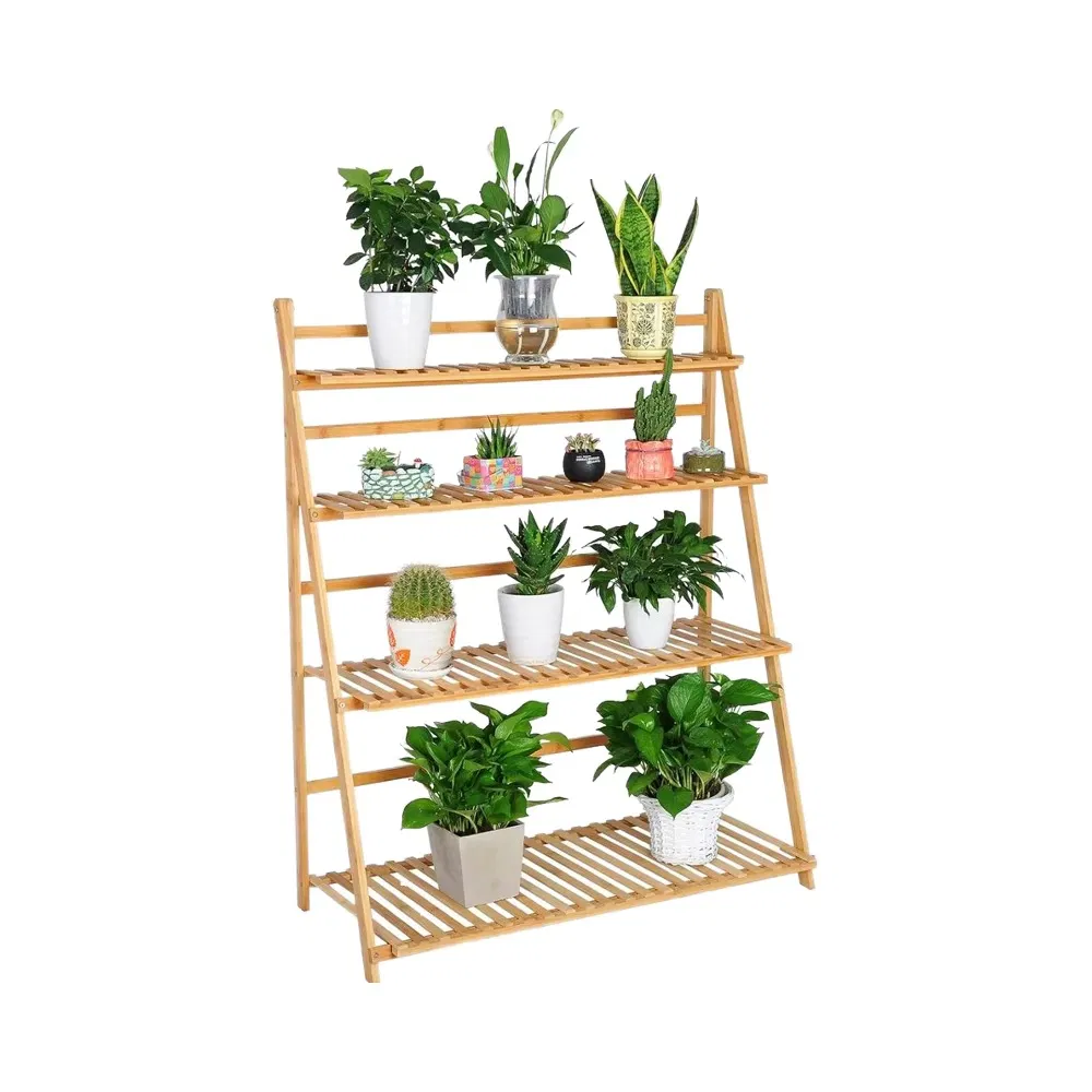 Bamboo Coffee Shop Balcony Floor-Standing Flower Storage Rack 43 5*54 Rack
