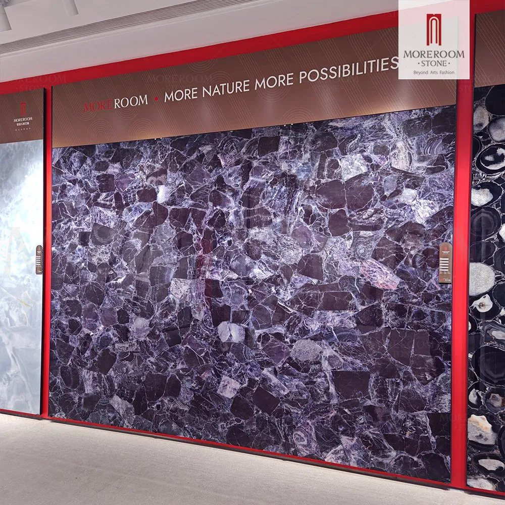 2800X1200mm Artificial Gemstone Wall Covering Panels Amethyst Crystal for Luxury Interiors