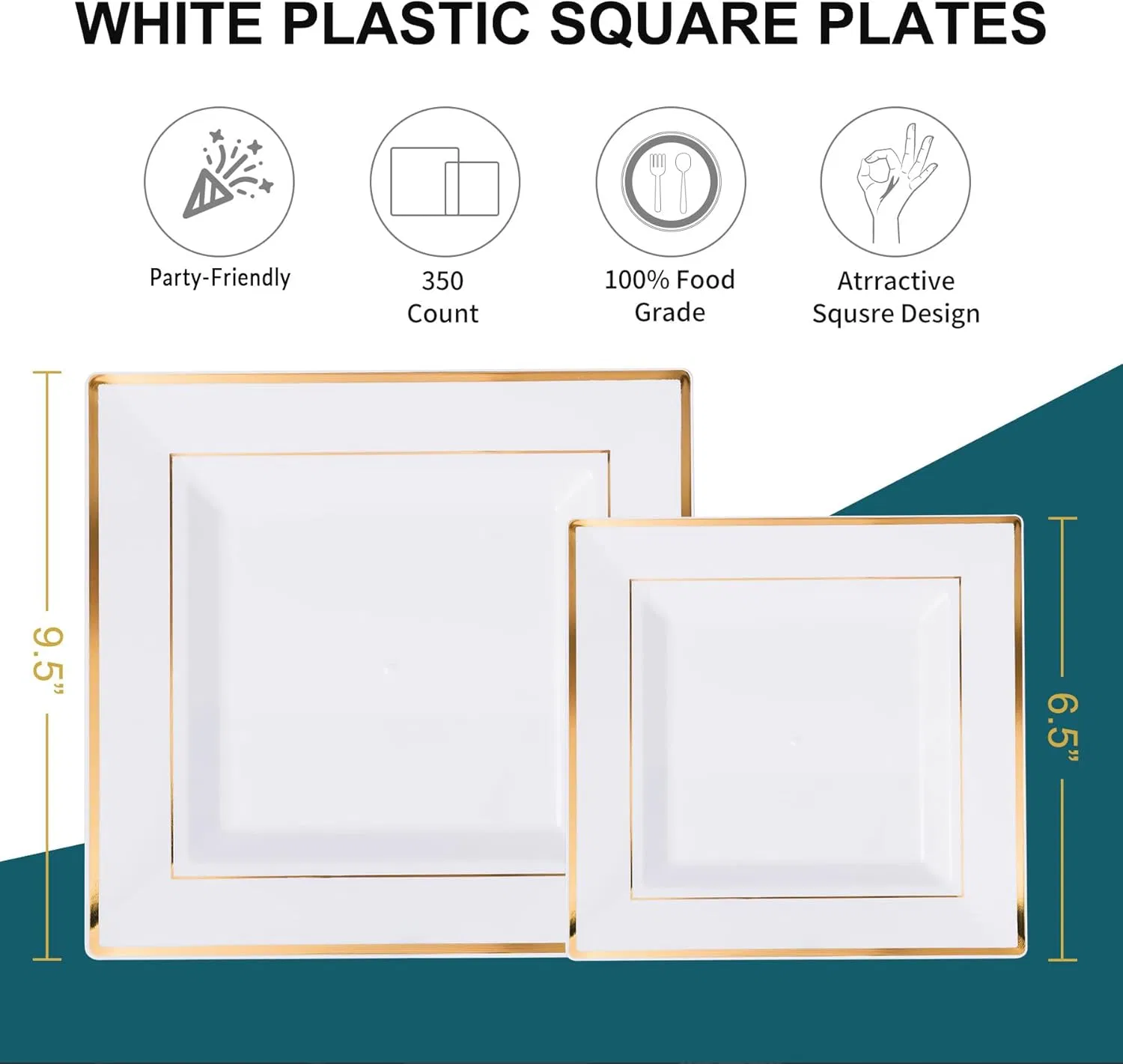 Elegant Square Gold Rimmed Disposable Plates for Events